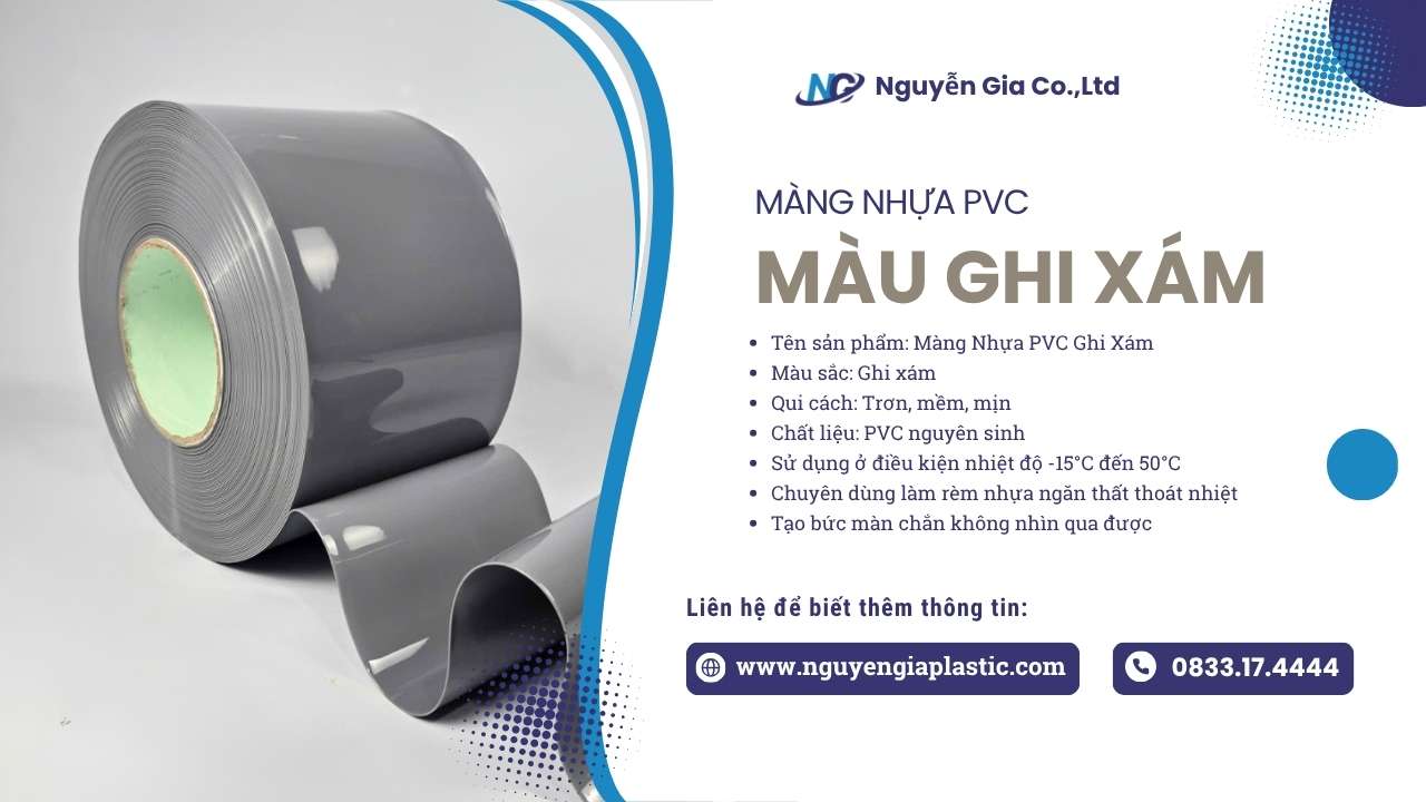 Mang-nhua-pvc-ghi-xam, Màng Nhựa PVC Ghi Xám Dày 1.5mm x 200mm